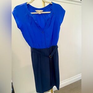 Presley Skye Blue and Navy Belted Mini Silk Dress